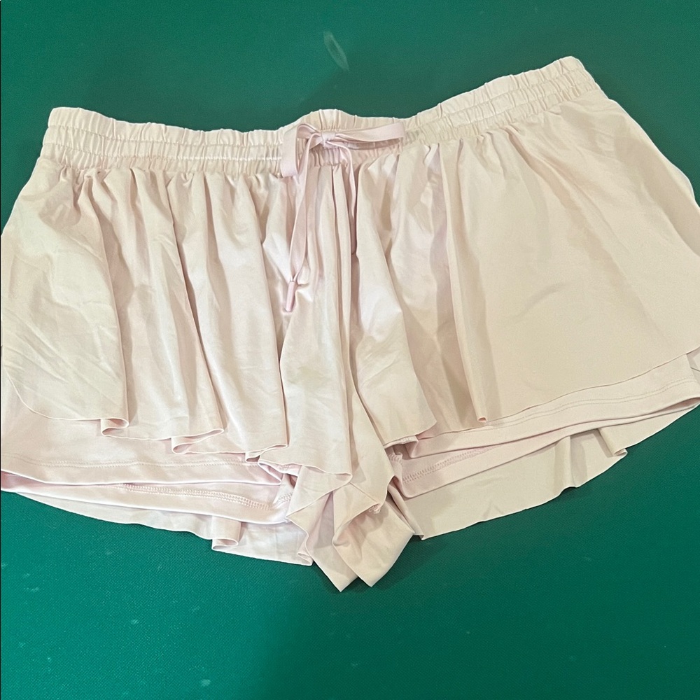 Women's Light Pink Athletic Ruffle Shorts